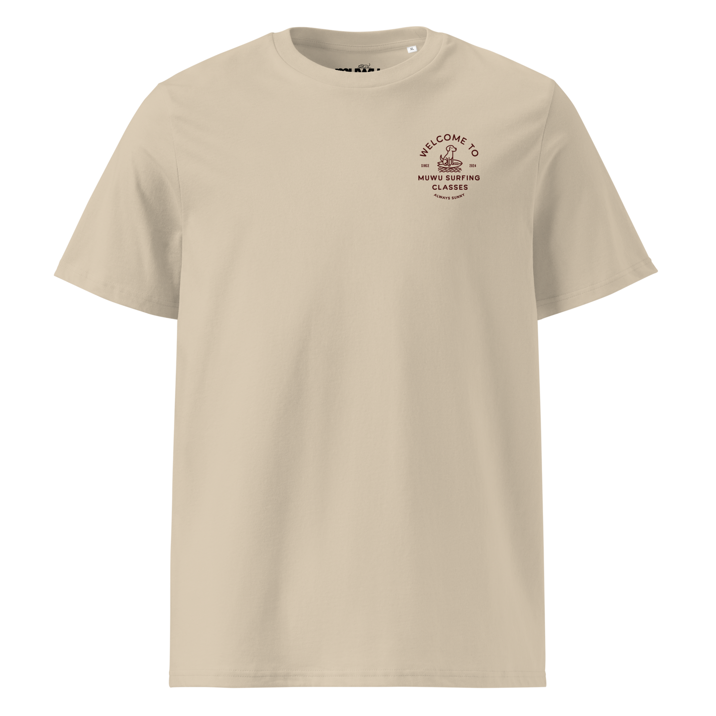 Muwus Beach tees collection Surfing Doggo desert dust front