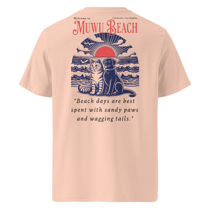 Muwus Beach tees collection Sunset With Furries fraiche peche back