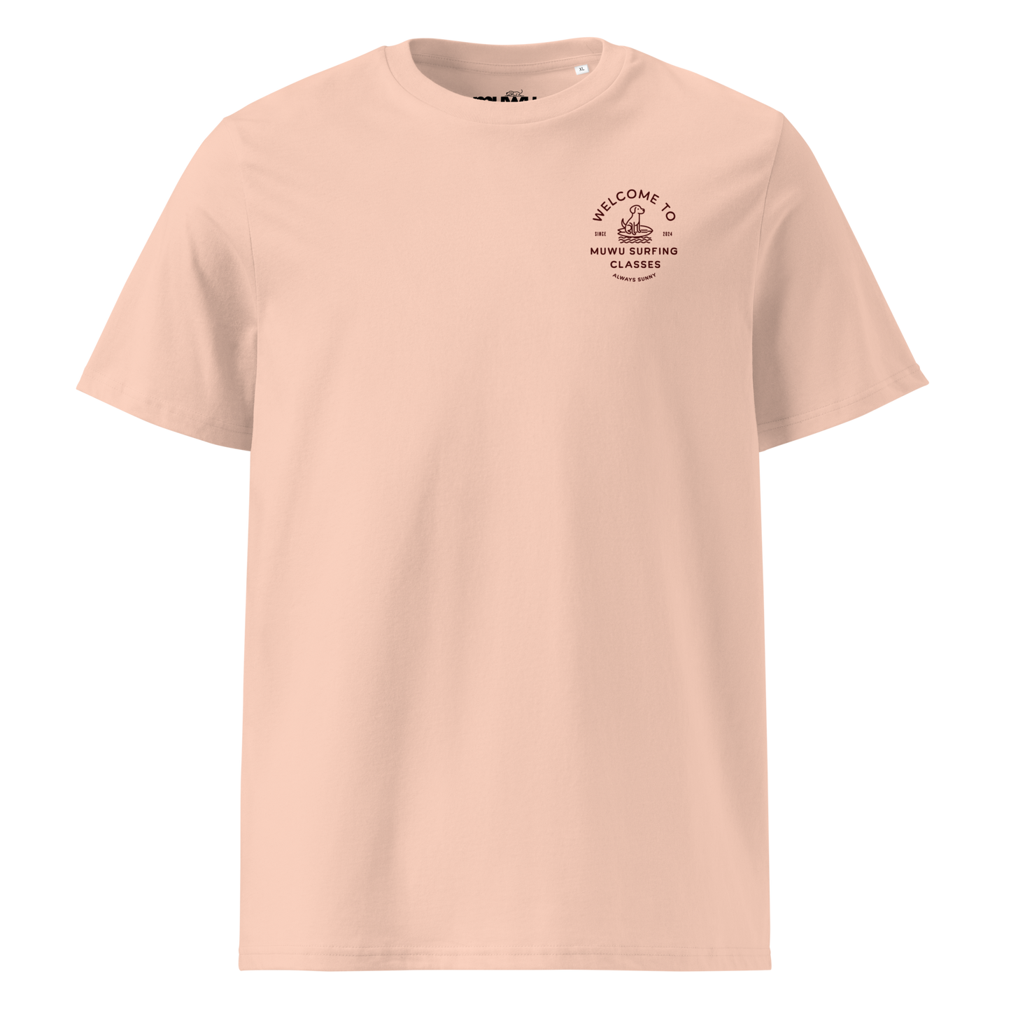 Muwus Beach tees collection Surfing Doggo fraiche peche front