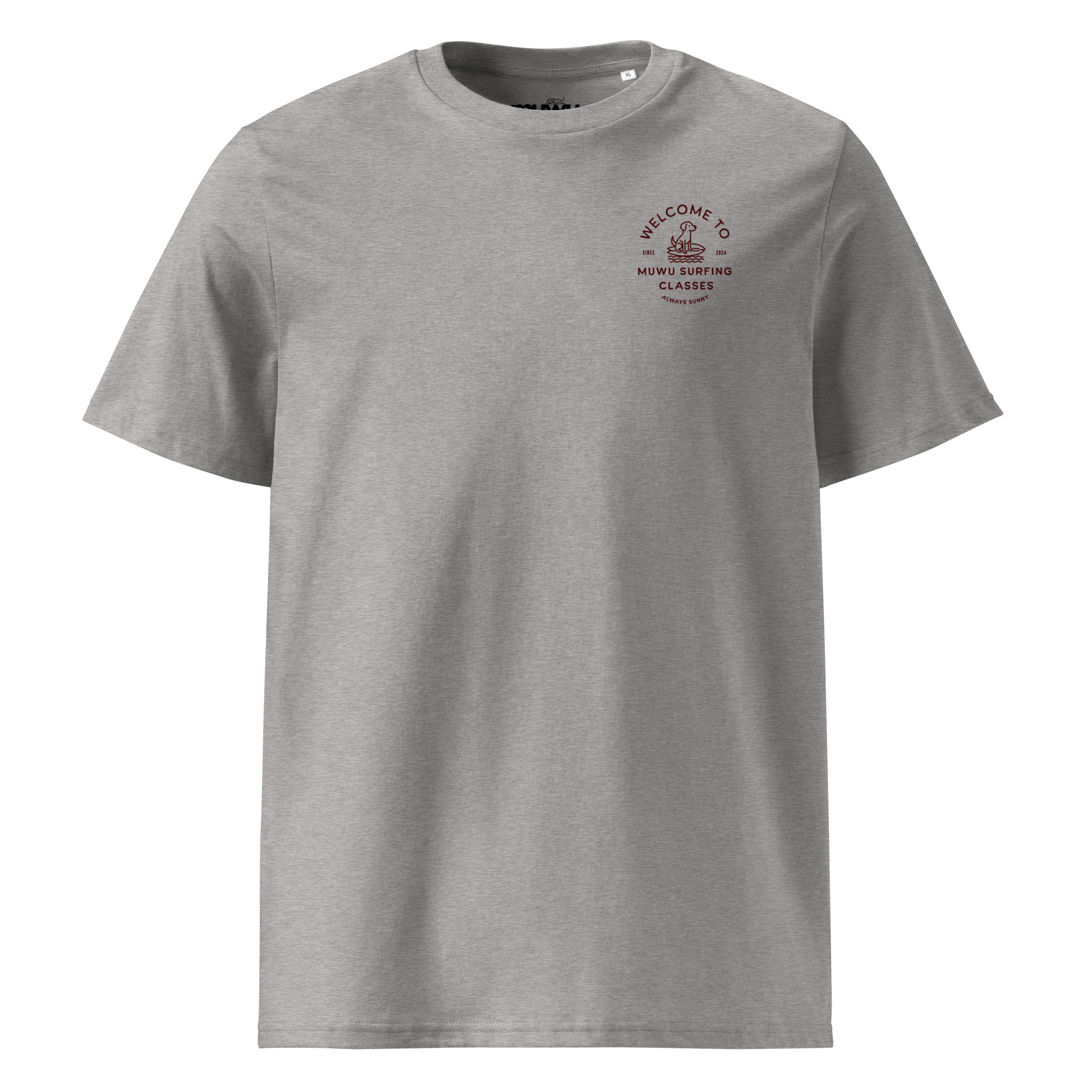 Muwus Beach tees collection Surfing Doggo heather grey front