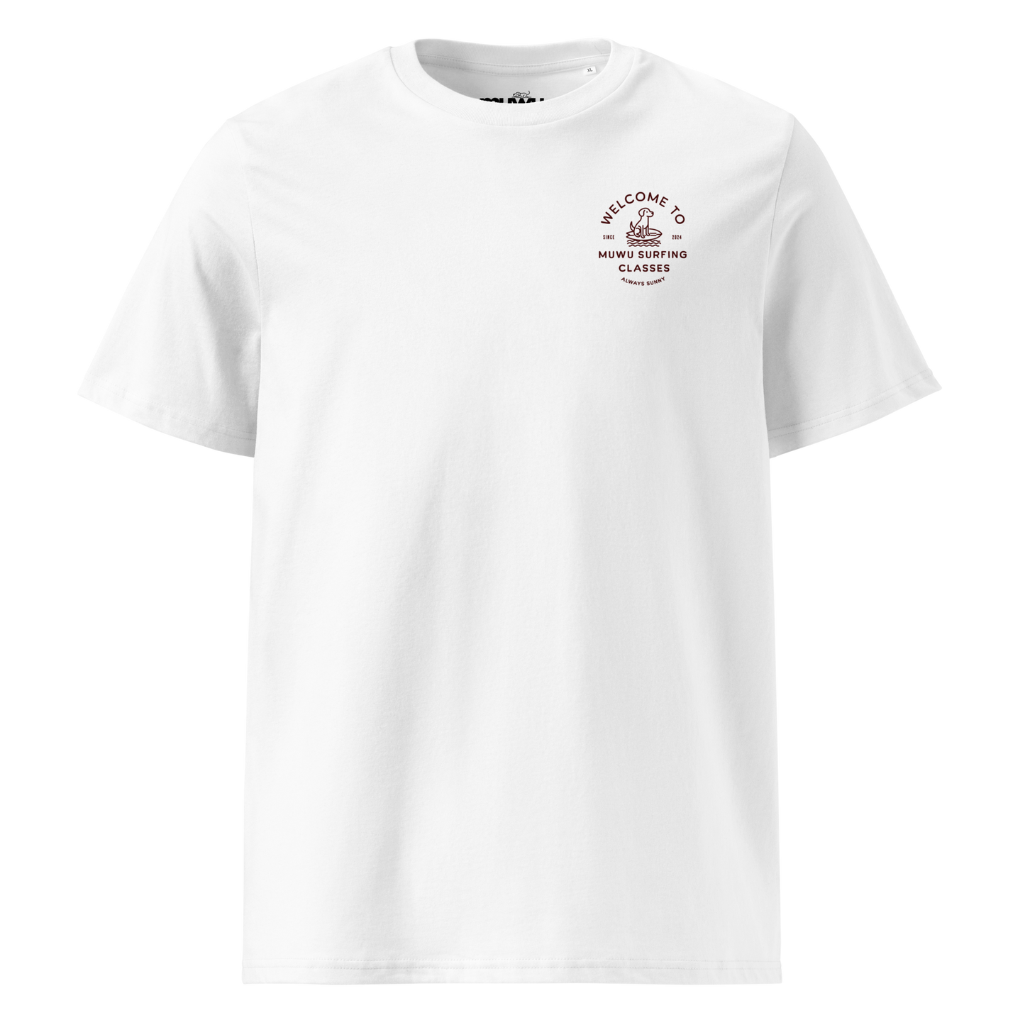 Muwus Beach tees collection Surfing Doggo white front